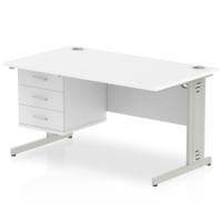 Impulse 1400 x 800mm Straight Office Desk White Top Silver Cable Managed Leg Workstation 1 x 3 Drawer Fixed Pedestal