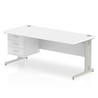 Impulse 1800 x 800mm Straight Office Desk White Top Silver Cable Managed Leg Workstation 1 x 3 Drawer Fixed Pedestal