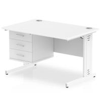 Impulse 1200 x 800mm Straight Office Desk White Top White Cable Managed Leg Workstation 1 x 3 Drawer Fixed Pedestal