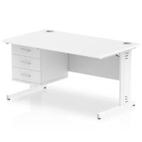 Impulse 1400 x 800mm Straight Office Desk White Top White Cable Managed Leg Workstation 1 x 3 Drawer Fixed Pedestal