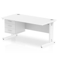 Impulse 1600 x 800mm Straight Office Desk White Top White Cable Managed Leg Workstation 1 x 3 Drawer Fixed Pedestal