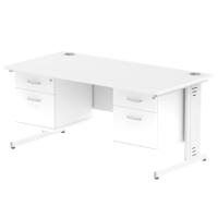 Impulse 1600 x 800mm Straight Office Desk White Top White Cable Managed Leg Workstation 2 x 2 Drawer Fixed Pedestal