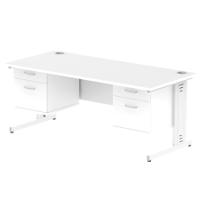 Impulse 1800 x 800mm Straight Office Desk White Top White Cable Managed Leg Workstation 2 x 2 Drawer Fixed Pedestal