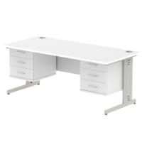Impulse 1800 x 800mm Straight Office Desk White Top Silver Cable Managed Leg Workstation 2 x 3 Drawer Fixed Pedestal