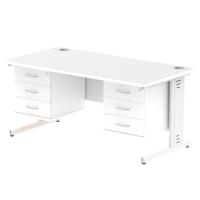 Impulse 1600 x 800mm Straight Office Desk White Top White Cable Managed Leg Workstation 2 x 3 Drawer Fixed Pedestal