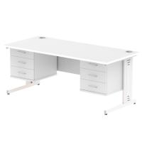 Impulse 1800 x 800mm Straight Office Desk White Top White Cable Managed Leg Workstation 2 x 3 Drawer Fixed Pedestal