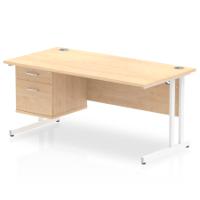 Dynamic Impulse W1600 x D800 x H730mm Straight Office Desk Cantilever Leg With 1 x 2 Drawer Fixed Pedestal Maple Finish White Frame - MI002437