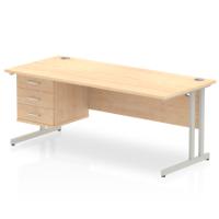 Dynamic Impulse W1800 x D800 x H730mm Straight Office Desk Cantilever Leg With 1 x 3 Drawer Single Fixed Pedestal Maple Finish Silver Frame - MI002442