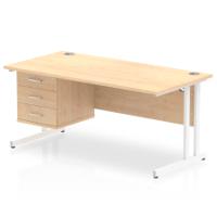 Dynamic Impulse W1600 x D800 x H730mm Straight Office Desk Cantilever Leg With 1 x 3 Drawer Single Fixed Pedestal Maple Finish White Frame - MI002445