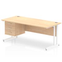 Dynamic Impulse W1800 x D800 x H730mm Straight Office Desk Cantilever Leg With 1 x 3 Drawer Single Fixed Pedestal Maple Finish White Frame - MI002446