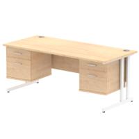Dynamic Impulse W1800 x D800 x H730mm Straight Office Desk Cantilever Leg With 2x2 Drawer Double Fixed Pedestal Maple Finish White Frame - MI002454