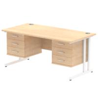 Dynamic Impulse W1600 x D800 x H730mm Straight Office Desk Cantilever Leg With 2x3 Drawer Double Fixed Pedestal Maple Finish White Frame - MI002461
