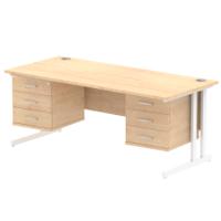 Dynamic Impulse W1800 x D800 x H730mm Straight Office Desk Cantilever Leg With 2x3 Drawer Double Fixed Pedestal Maple Finish White Frame - MI002462