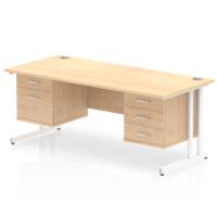Dynamic Impulse W1600 x D800 x H730mm Straight Office Desk Cantilever Leg With 1x2 & 1x3 Drawer Fixed Pedestal Maple Finish White Frame - MI002469