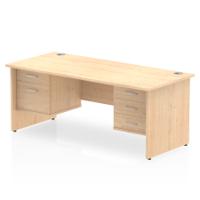 Dynamic Impulse W1800 x D800 x H730mm Straight Office Desk Panel End Leg With 1 x 2 and 1 x 3 Drawer Double Fixed Pedestal Maple Finish - MI002495