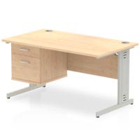 Impulse 1400 x 800mm Straight Office Desk Maple Top Silver Cable Managed Leg Workstation 1 x 2 Drawer Fixed Pedestal