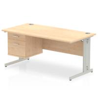 Impulse 1600 x 800mm Straight Office Desk Maple Top Silver Cable Managed Leg Workstation 1 x 2 Drawer Fixed Pedestal