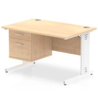 Impulse 1200 x 800mm Straight Office Desk Maple Top White Cable Managed Leg Workstation 1 x 2 Drawer Fixed Pedestal