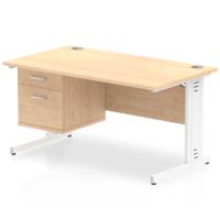 Impulse 1400 x 800mm Straight Office Desk Maple Top White Cable Managed Leg Workstation 1 x 2 Drawer Fixed Pedestal