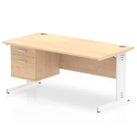 Impulse 1600 x 800mm Straight Office Desk Maple Top White Cable Managed Leg Workstation 1 x 2 Drawer Fixed Pedestal