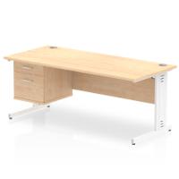 Impulse 1800 x 800mm Straight Office Desk Maple Top White Cable Managed Leg Workstation 1 x 2 Drawer Fixed Pedestal