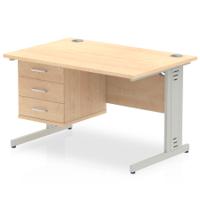 Impulse 1200 x 800mm Straight Office Desk Maple Top Silver Cable Managed Leg Workstation 1 x 3 Drawer Fixed Pedestal