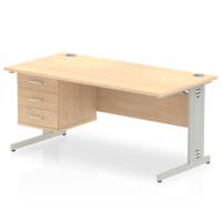 Impulse 1600 x 800mm Straight Office Desk Maple Top Silver Cable Managed Leg Workstation 1 x 3 Drawer Fixed Pedestal