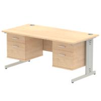 Impulse 1600 x 800mm Straight Office Desk Maple Top Silver Cable Managed Leg Workstation 2 x 2 Drawer Fixed Pedestal