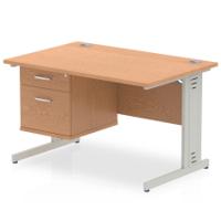 Impulse 1200 x 800mm Straight Office Desk Oak Top Silver Cable Managed Leg Workstation 1 x 2 Drawer Fixed Pedestal