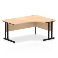 Dynamic Impulse W1600 x D800/1200 x H730mm Right Hand Crescent Desk With Cable Management Ports Cantilever Leg Maple Finish Black Frame - MI003240