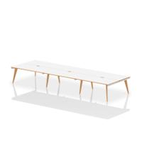 Oslo 1200mm Back to Back 6 Person Desk White Top Natural Wood Edge White Frame OSL0105