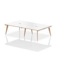 Oslo 1400mm Back to Back 4 Person Desk White Top Natural Wood Edge White Frame OSL0107