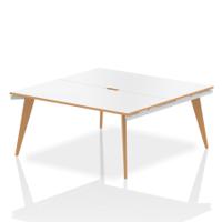 Oslo 1600mm Back to Back 2 Person Desk White Top Natural Wood Edge White Frame OSL0109