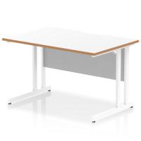Oslo 1200 x 800mm Scalloped Edge Straight Office Desk White Top Natural Wood Edge White Cantilever Leg