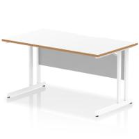 Oslo 1400 x 800mm Scalloped Edge Straight Office Desk White Top Natural Wood Edge White Cantilever Leg
