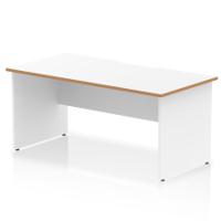 Oslo 1600 x 800mm Scalloped Edge Straight Office Desk White Top Natural Wood Edge White Panel End Leg