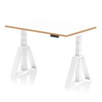 Oslo 1200mm Height Adjustable Office Desk White Top Natural Wood Edge White Frame with Piste Foot