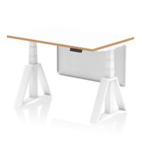 Oslo 1200mm Height Adjustable Office Desk White Top Natural Wood Edge White Frame With White Steel Modesty Panel with Piste Foot