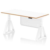Oslo 1600mm Height Adjustable Office Desk White Top Natural Wood Edge White Frame With White Steel Modesty Panel with Piste Foot