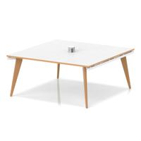 Oslo Volta 1600mm Square Boardroom Table Extension Kit With Pop-up Power Module White Top Natural Wood Edge White Frame