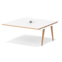 Oslo Volta 1600mm Square Boardroom Table With Pop-up Power Module White Top Natural Wood Edge White Frame