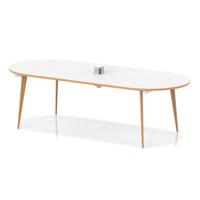 Oslo Volta 2400mm Oval Boardroom Table With Pop-up Power Module White Top Natural Wood Edge With Wooden Splayed Leg