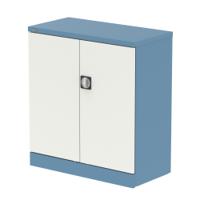 Qube 1000mm 2-Door Stationery Cupboard Pastel Blue And Satin White With Shelf