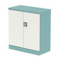 Qube 1000mm 2-Door Stationery Cupboard Pastel Turquoise And Satin White With Shelf
