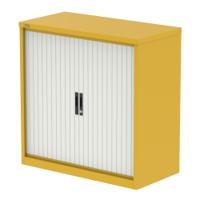 Qube 1000mm Side Tambour Cupboard Lemon Yellow And Satin White With Shelves