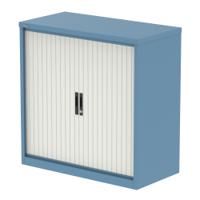 Qube 1000mm Side Tambour Cupboard Pastel Blue And Satin White With Shelves