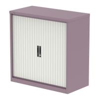 Qube 1000mm Side Tambour Cupboard Pastel Violet And Satin White With Shelves