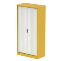 Qube 2000mm Side Tambour Cupboard Lemon Yellow And Satin White With Shelves