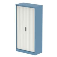 Qube 2000mm Side Tambour Cupboard Pastel Blue And Satin White With Shelves