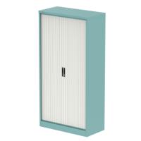 Qube 2000mm Side Tambour Cupboard Pastel Turquoise And Satin White With Shelves